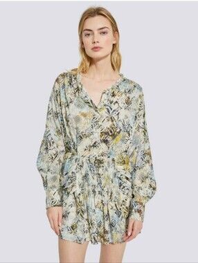 NWOT Iro Paris $400 Cotton Ruched Front Abstract Print Mini Dress Size 38 (S)